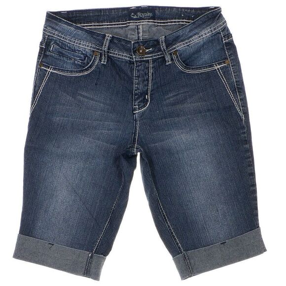 Royalty Bermuda Shorts Womens 6 Mid Rise Cuffed Blue Denim Stretch W29 - Picture 1 of 7